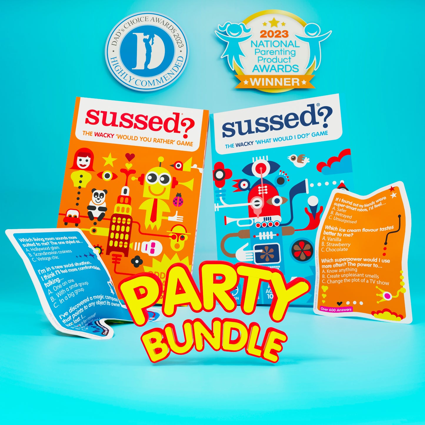 SUSSED The Wacky 'What Would I Do?' Game | 500 Hilarious Questions | Kids, Teens & Adults | 2-16 Players | 4 Ways to Play | Party Bundle with Orange & Blue Decks