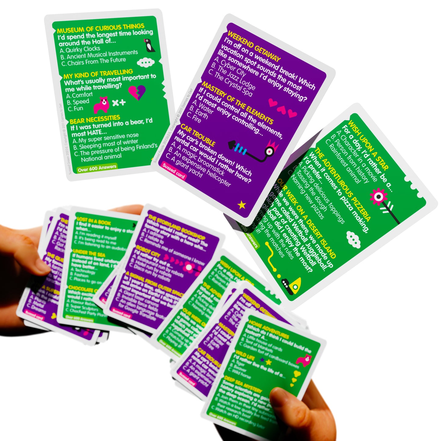 SUSSED The Wacky 'What Would I Do?' Game | 500 Hilarious Questions | Kids, Teens & Adults | 2-16 Players | 4 Ways to Play | Party Bundle with Green & Purple Decks